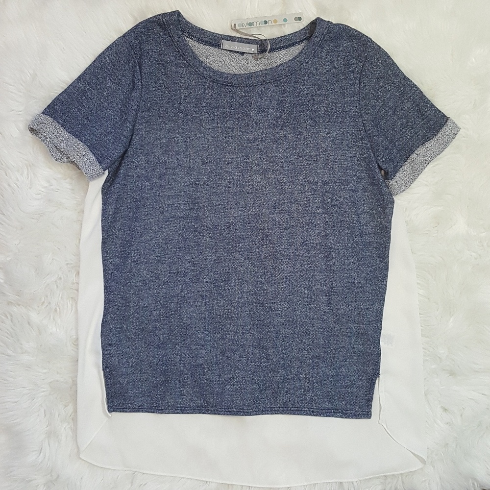 🎉Olivia Moon Cute Blue Top Blouse Sheer Back S